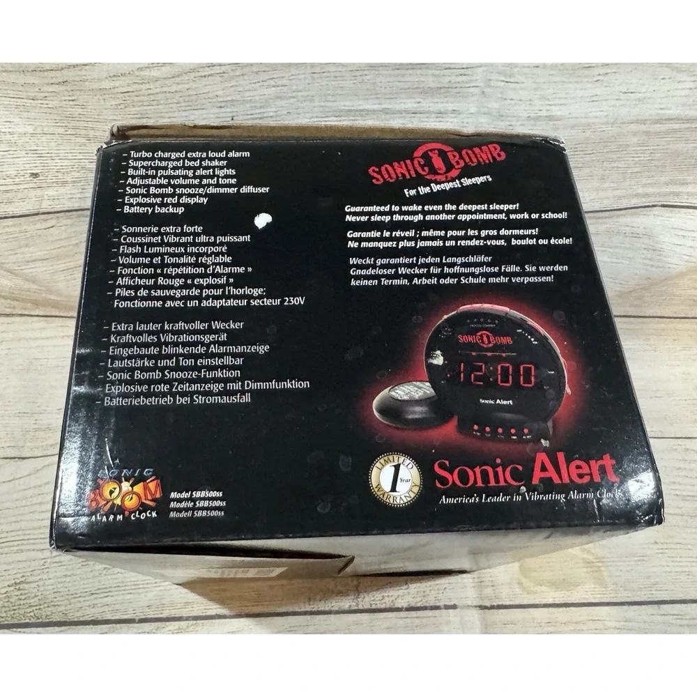 Sonic Alert Sonic Bomb SBB500SS Dual Alarm Vibrating Bed Shaker Clock New in Box